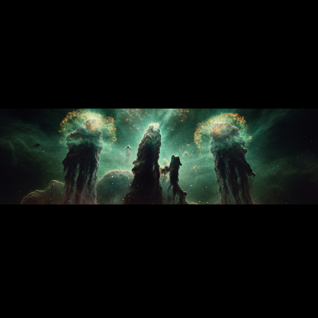 Pillars of Creation — towering molecular cloud columns with glowing edges